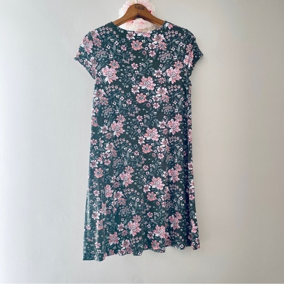 LOFT Floral Tee Shirt Dress Green MP Medium Petite - Picture 6 of 7